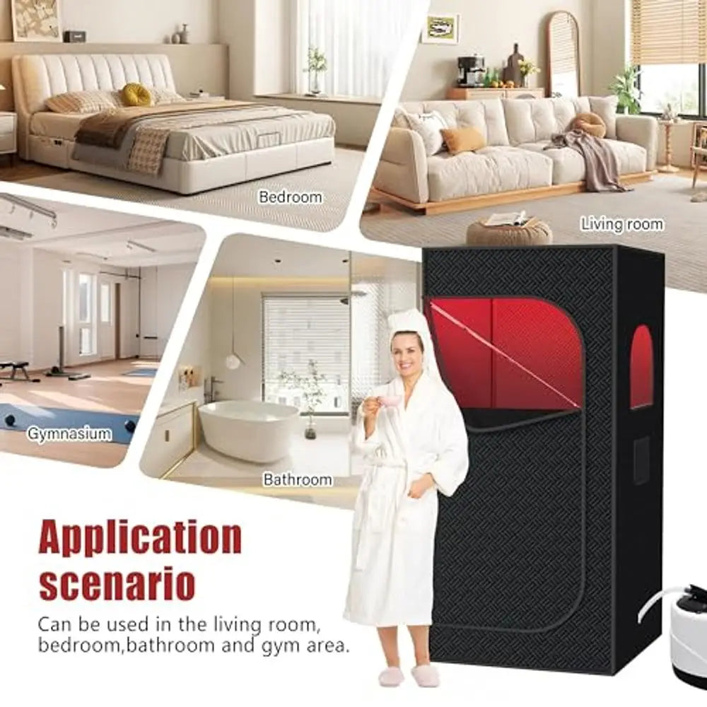 Infrared Sauna With Foldable Chair 9 Level Heating Remote