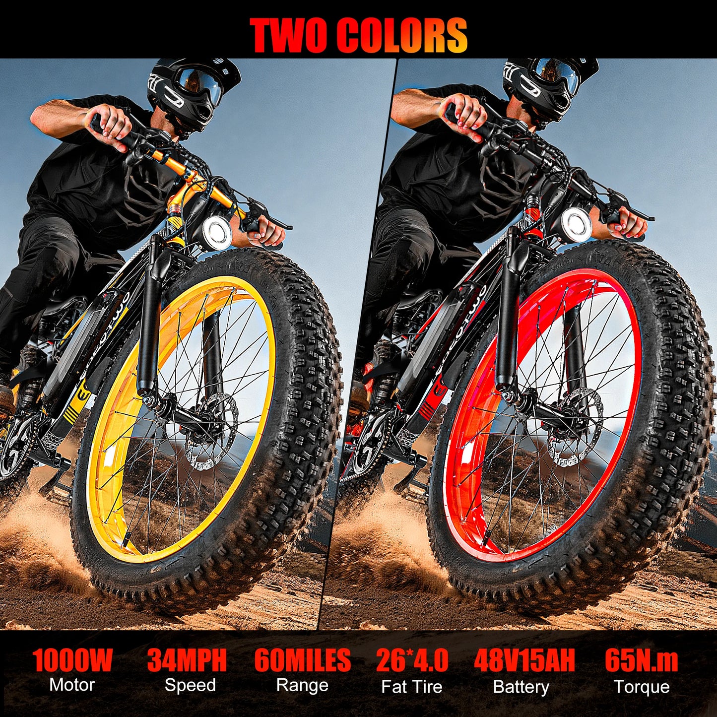 EOEOTWO E01 Electric Fat Tire Mountain Bike 1500W Peak Motor