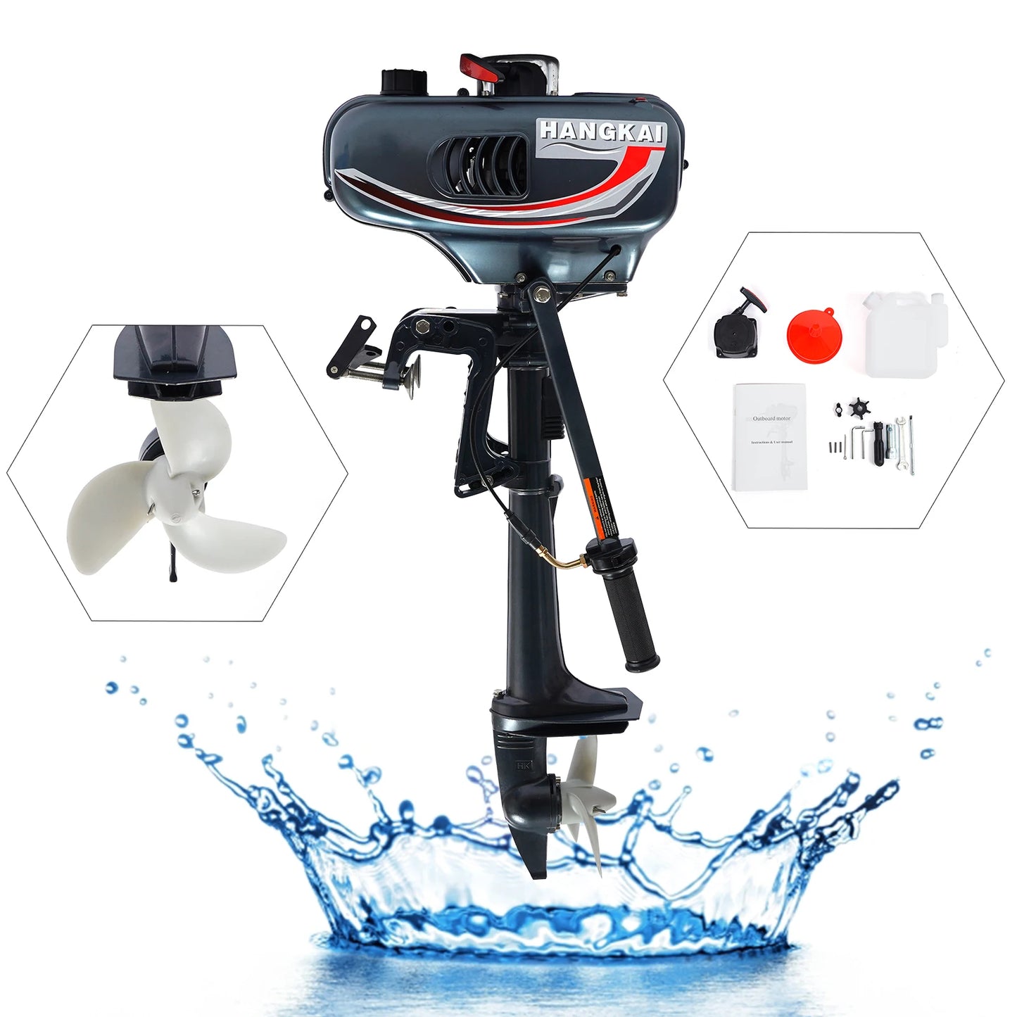 Portable 3.5HP Gas Outboard Motor Adjustable Tilt AntiVortex Plate