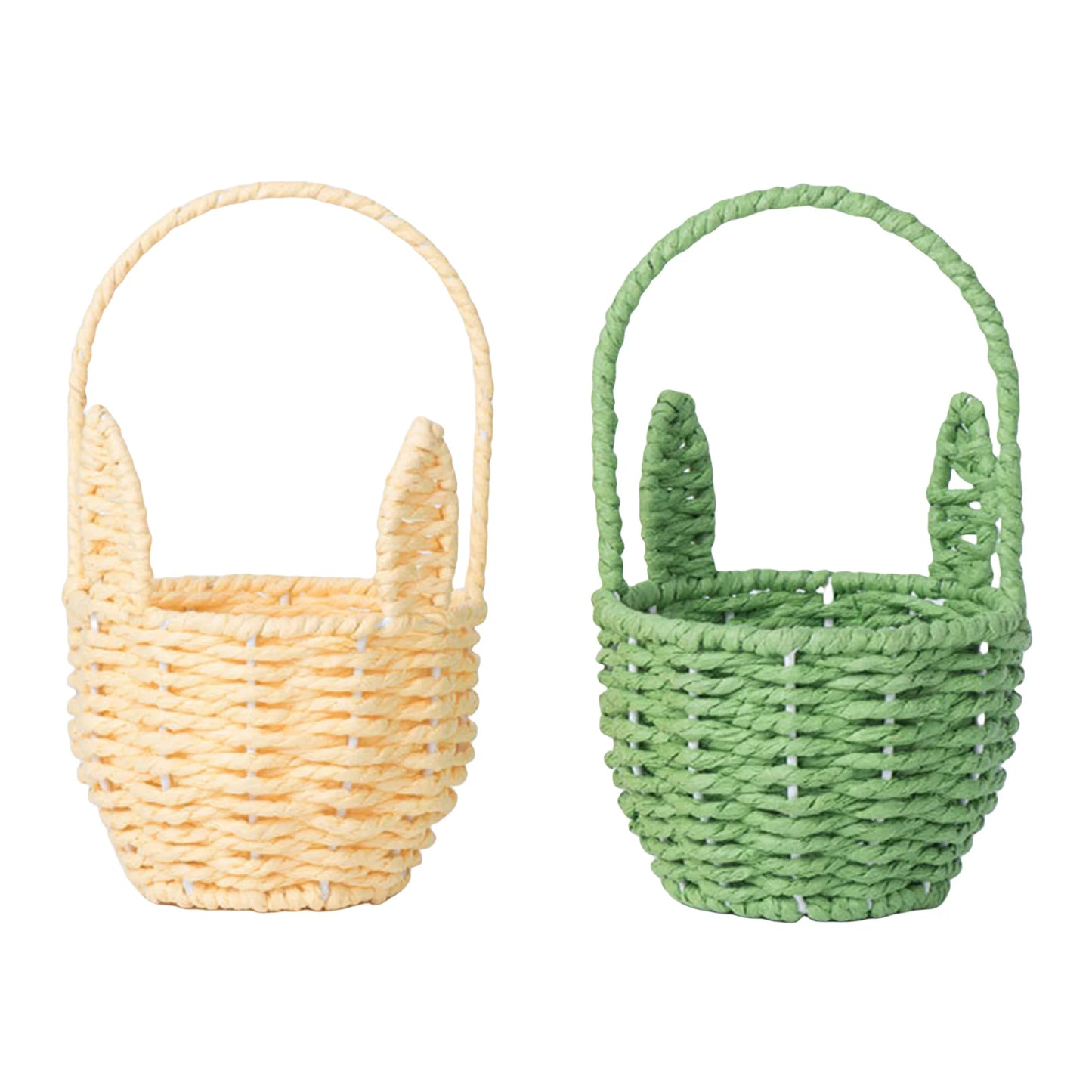 HOSPORT Easter Rabbit Ears Basket With Handle Paper Rope Flowers