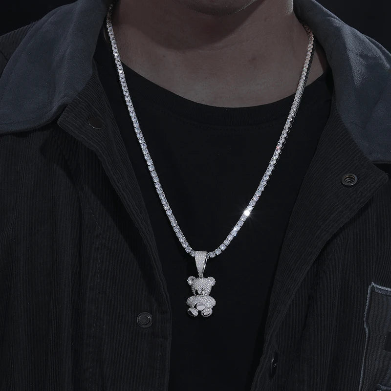 ICEOUTBOX Moissanite Bear Pendant Necklace Unisex Birthday Gift Jewelry