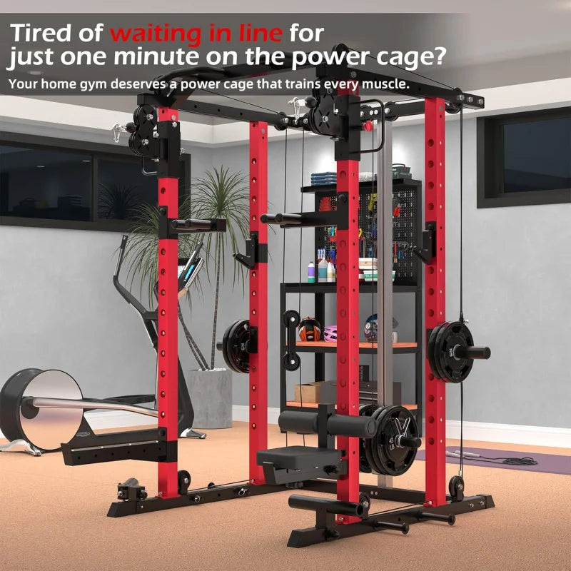 Power Rack With Lat Pulldown Dual Pulley Home Gym Cage