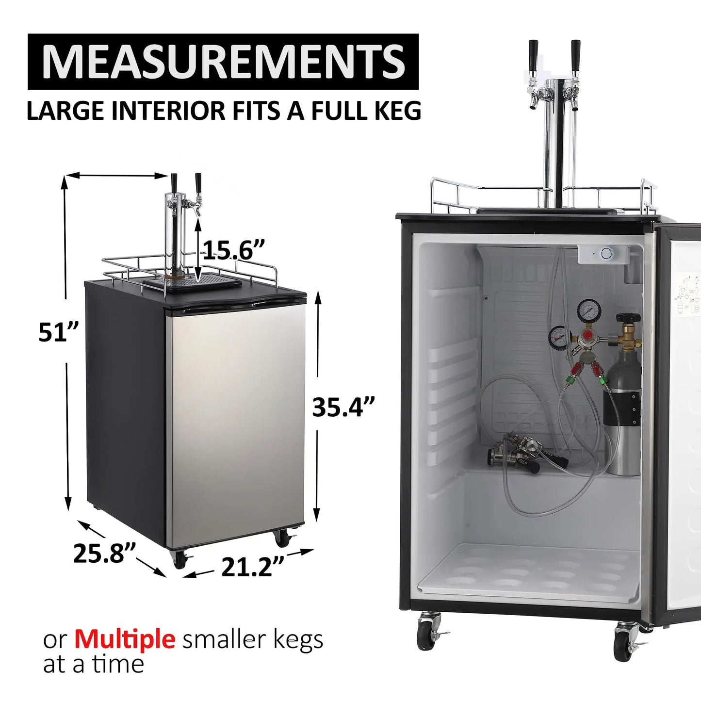 Stainless Steel Kegerator Dual Tap Beer Dispenser With Drip Tray