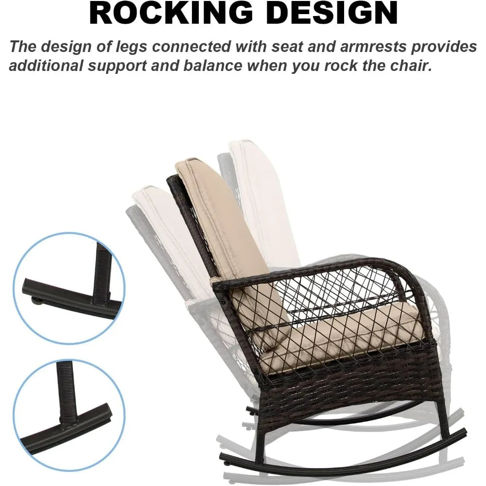 LEVELEVE Outdoor Rocking Bistro Set With Wicker Chairs And Glass Table