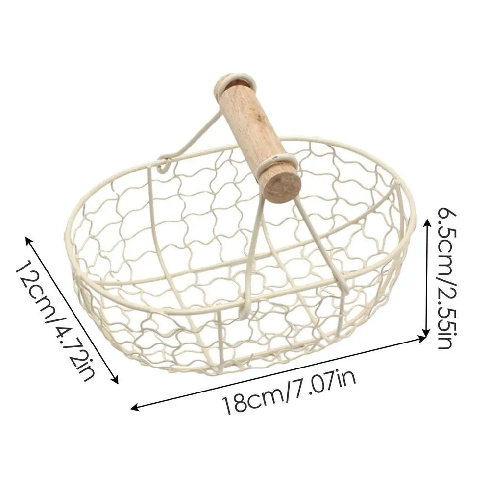 Egg Collecting Basket With Wooden Handle Farmhouse Decor