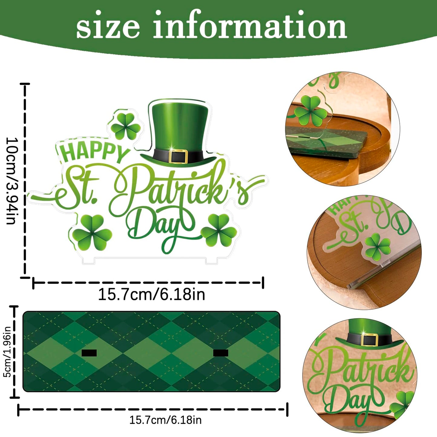 St Patrick's Day Table Decorations Set Shamrock Sign Leprechaun Hat