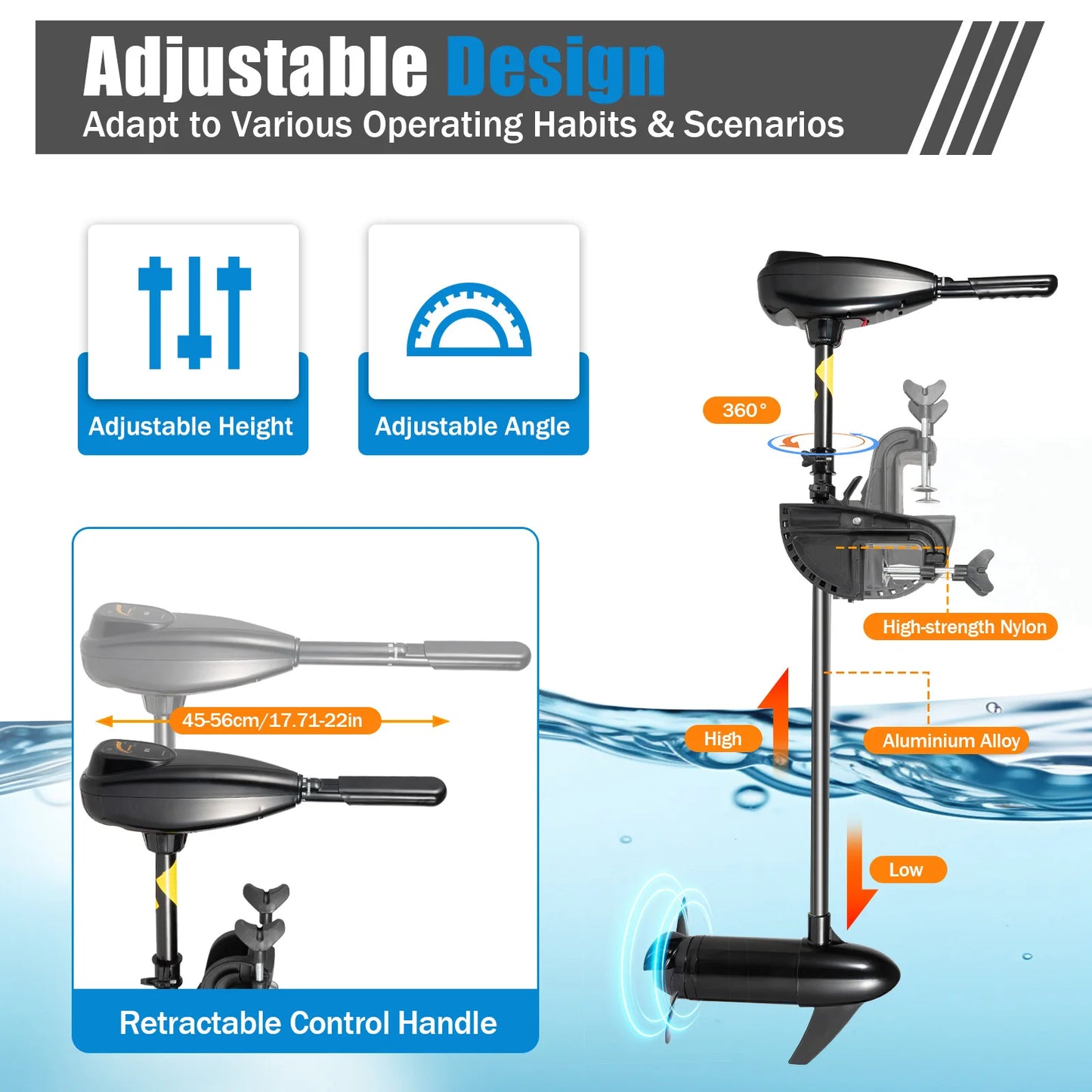 Bymaocar 800W 12V Electric Outboard Motor 55 Lbs Thrust