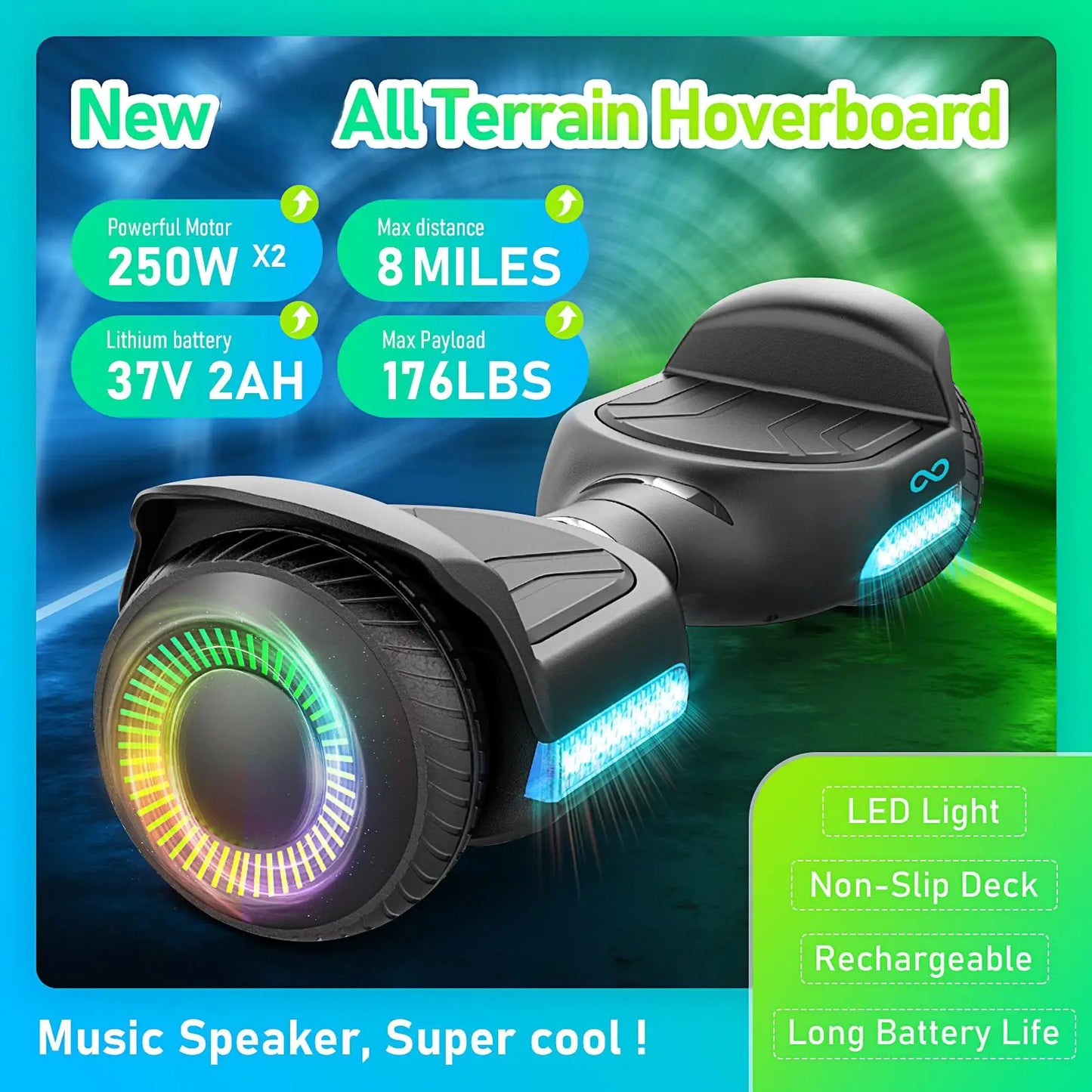 GYROORCE All Terrain Self Balancing Hoverboard With LED Lights Bluetooth