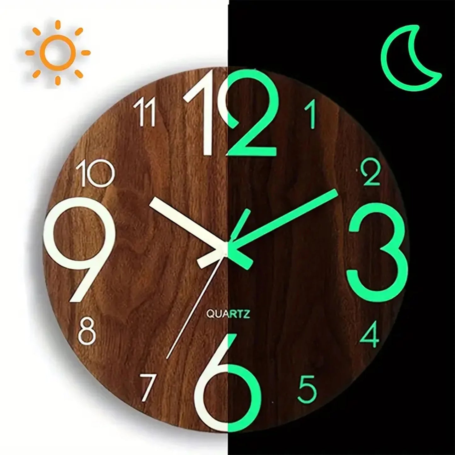 Combination Glow In The Dark Wooden Wall Clock Luminous