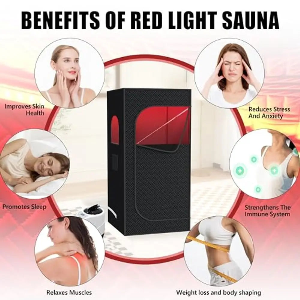 Infrared Sauna With Foldable Chair 9 Level Heating Remote