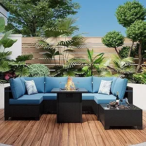 Outdoor 8 Piece Patio Furniture Set With Fire Pit Table