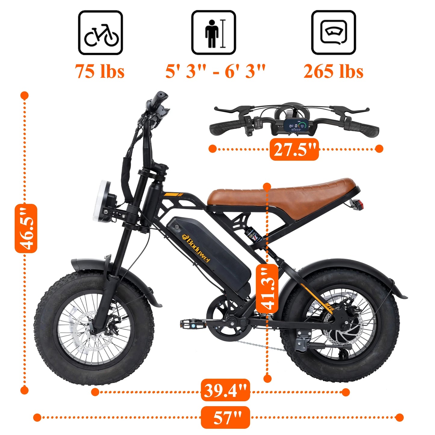 Bodywel M16 Off Road Electric Mountain Bike 1500W 48V Battery