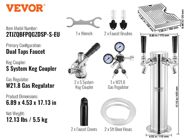 Kegerator Tower Kit Single Tap Beer Conversion Stainless Steel